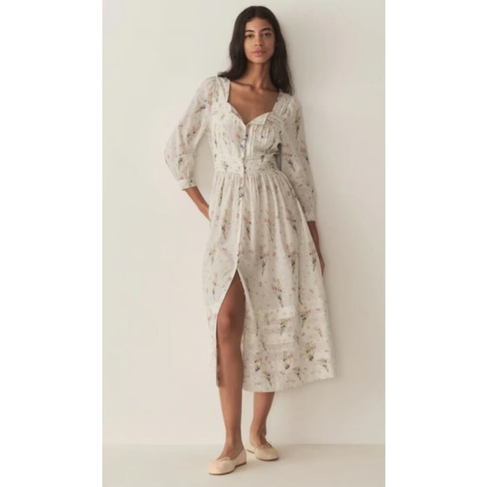 Doen Cream Floral Midi Dress